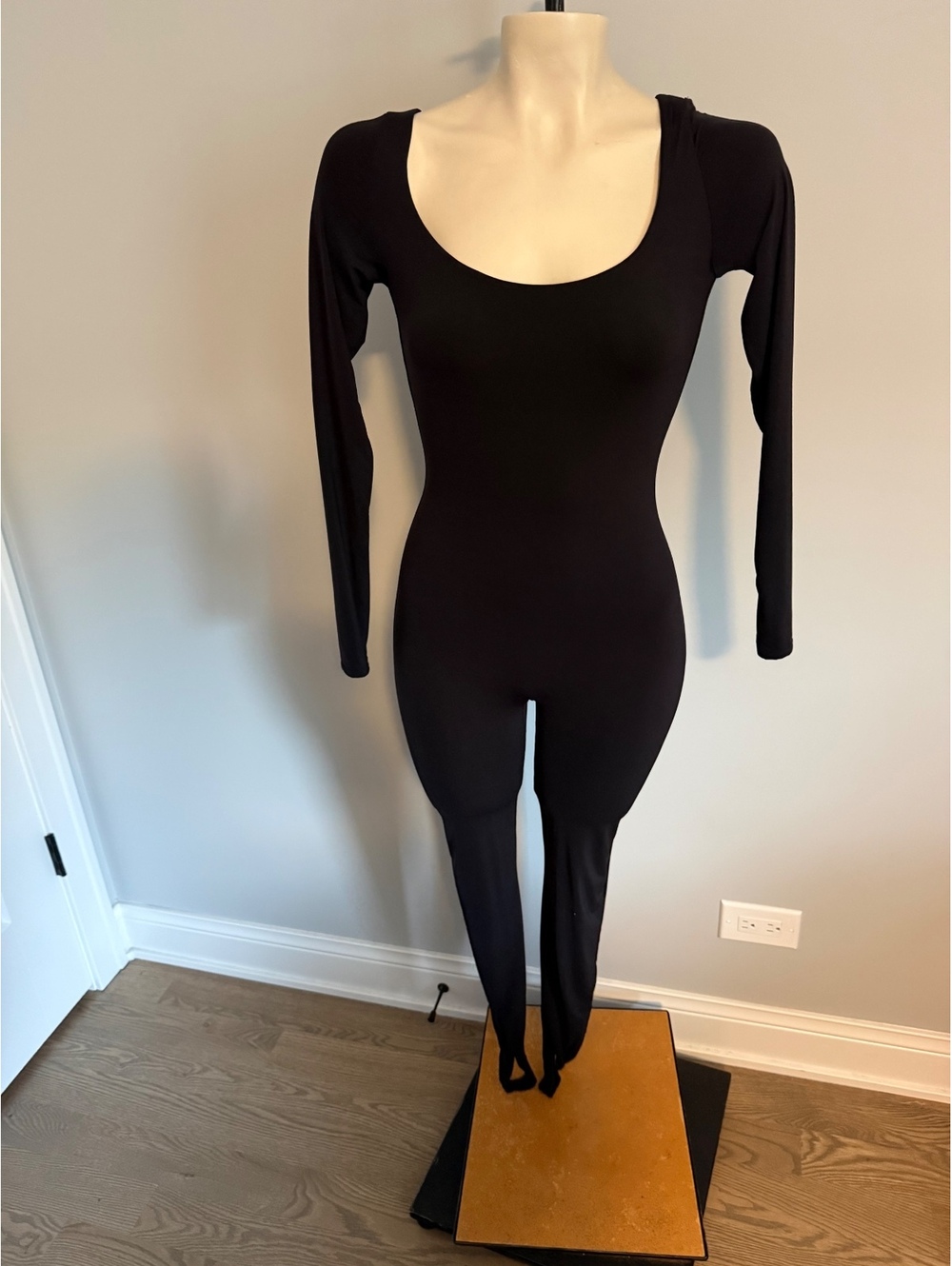 Naked Wardrobe Black Long Sleeve Stirrup Jumpsuit Size Small